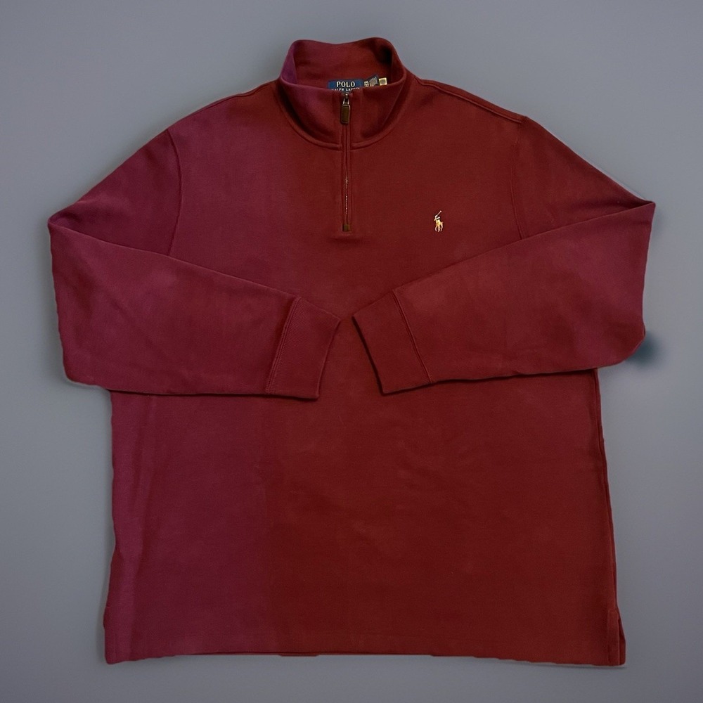 Polo Ralph Lauren Pullover Mens Xxl Red 1/4 Zip Flesh Pony Logo Sweatshirt